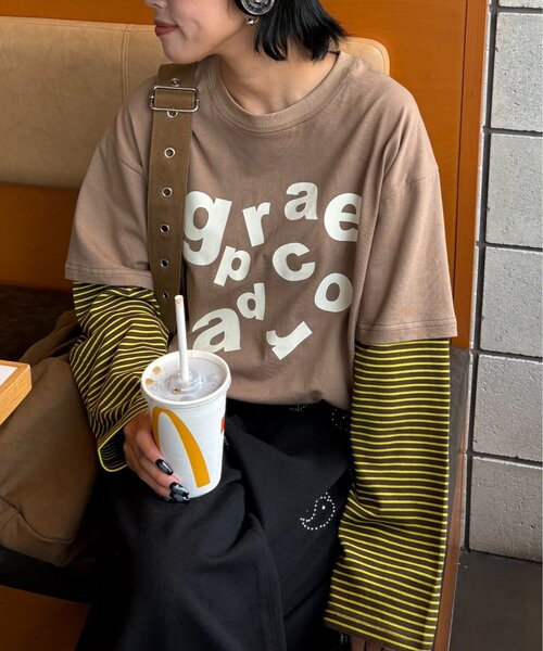 tシャツ 「UNISEX」レイヤードボーダーロゴロンTEE レディース メンズ