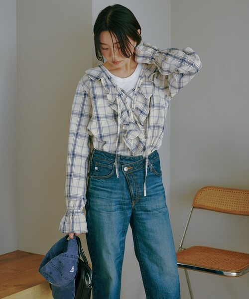 「FREAK'S STORE」 加工ブーツカットデニムパンツ MEDIUM サックスブルー レディース_画像2