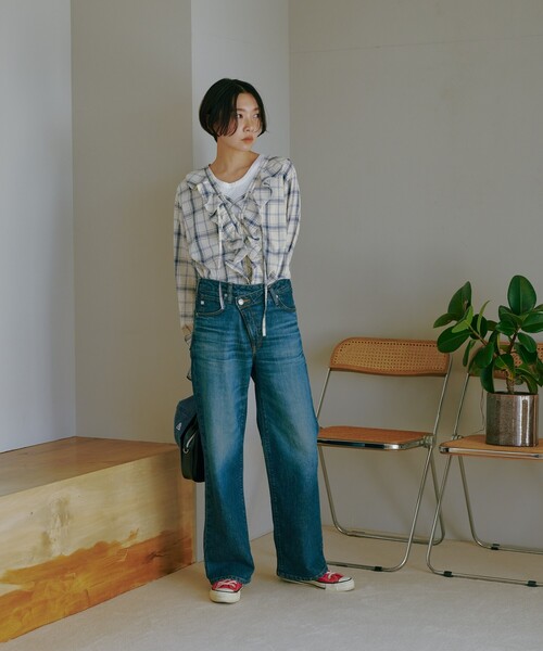 「FREAK'S STORE」 加工ブーツカットデニムパンツ MEDIUM サックスブルー レディース_画像3