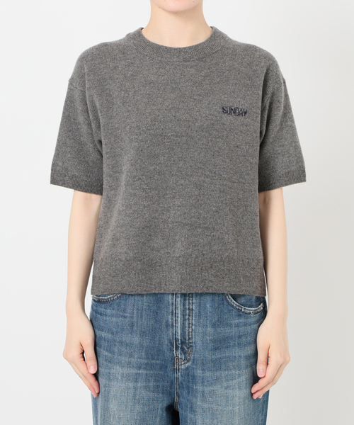 Spick&Span スピックアンドスパン ニット ベージュ サイズ:FREE | 25秋冬 ロゴ ジャガード ハーフスリーブ ニット | プルオーバー 半袖 クルーネック ウール | トップス セーター【レディース】【中古】【K4638】 Spick＆Span（スピック アンド スパン） ニット セーター ロゴ
