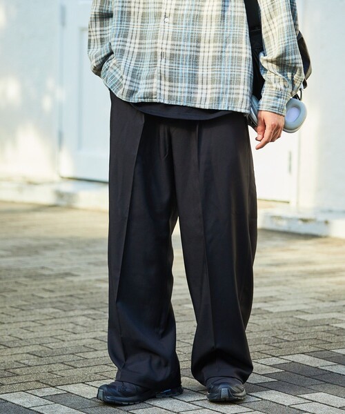 00's ワイドスラックス パンツ ブラック ストレート ストリート モード FREAK'S STORE スラックス FREAK'S STORE/フリークスストア