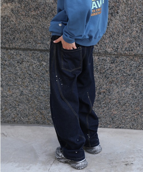 ジーンズ コクーン ペンキ加工 デニムパンツ メンズ レディース
