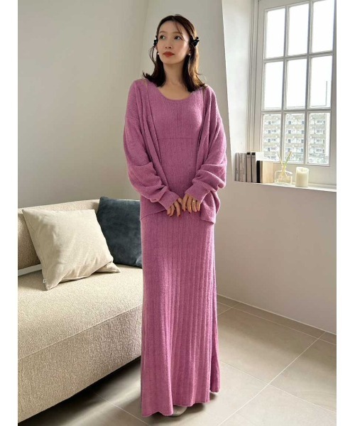 【スナイデルホーム】オープンハートカーディガン ピンク　ルームウェア　ワンピース SNIDEL HOME パジャマ ルームウェア 「WarmMisty」「吸湿発熱」 ハート