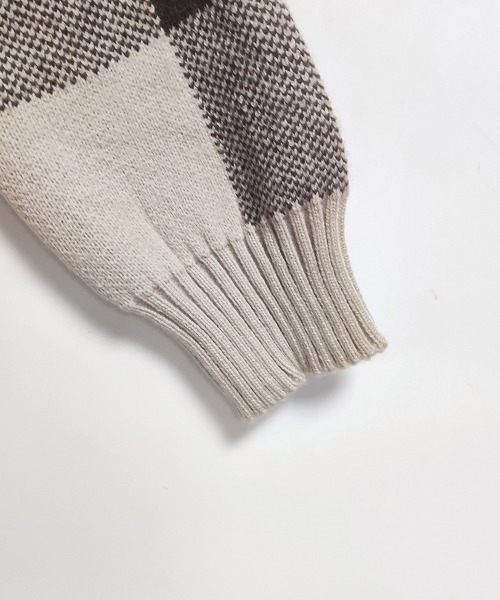 ニット セーター ケーブル編み×ボーダー袖フード付きニットトップス