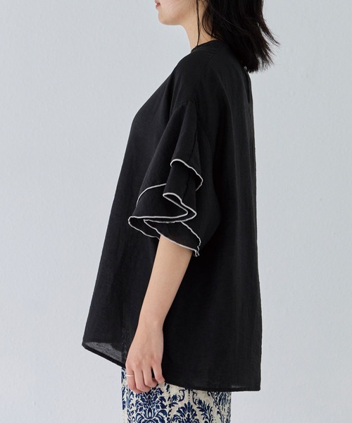 「LAVEANGE」 7分袖ブラウス 5L ライトベージュ レディース_画像4
