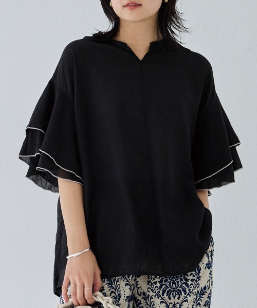 「LAVEANGE」 7分袖ブラウス 5L ライトベージュ レディース_画像7