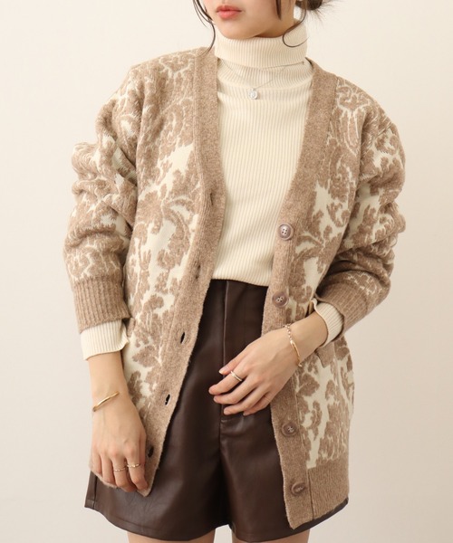 「FUNALIVE」 ニットカーディガン M-L ブラック×ホワイト レディース_画像2