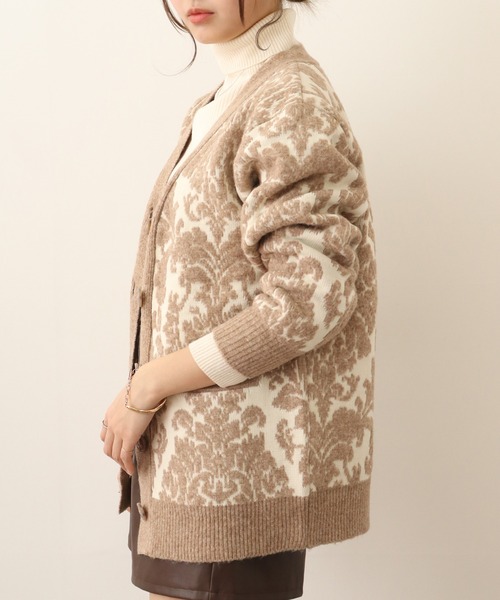 「FUNALIVE」 ニットカーディガン M-L ブラック×ホワイト レディース_画像3