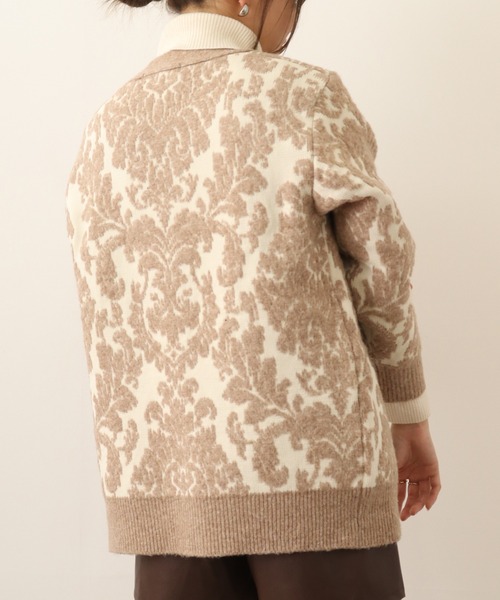 「FUNALIVE」 ニットカーディガン M-L ブラック×ホワイト レディース_画像4