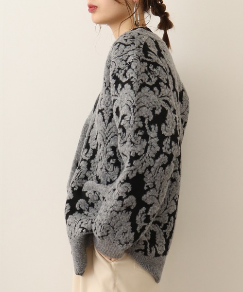 「FUNALIVE」 ニットカーディガン M-L ブラック×ホワイト レディース_画像7