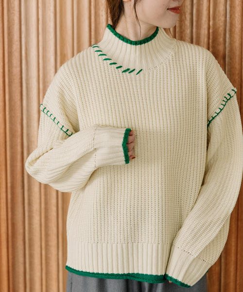 POU DOU DOU（プードゥドゥ） ニット セーター あぜ編み配色ハイネック