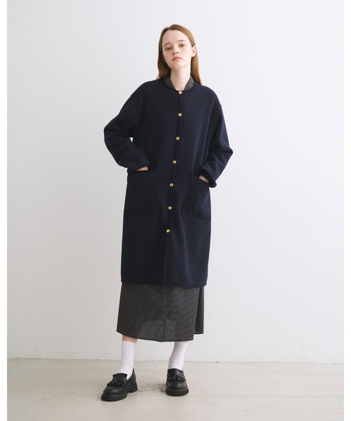 「Traditional Weatherwear」 ノーカラーコート 32 ネイビー レディースの画像