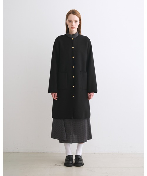 「Traditional Weatherwear」 ノーカラーコート 32 ネイビー レディースの画像