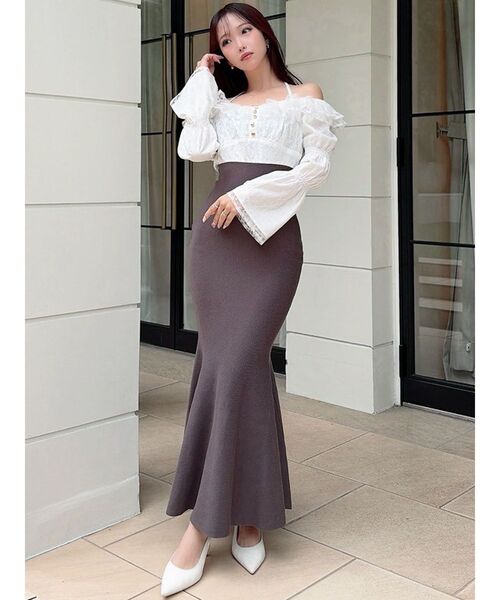 新品 RESEXXY Aライン ニット ワンピース フレア レース RESEXXY（リゼクシー） ワンピース レースドッキングマーメイドニット