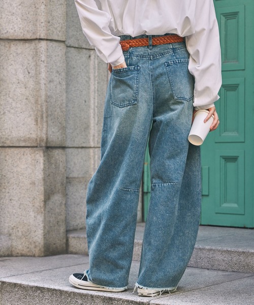 「MONO-MART LADY'S」 デニムパンツ M ブルー レディース_画像3