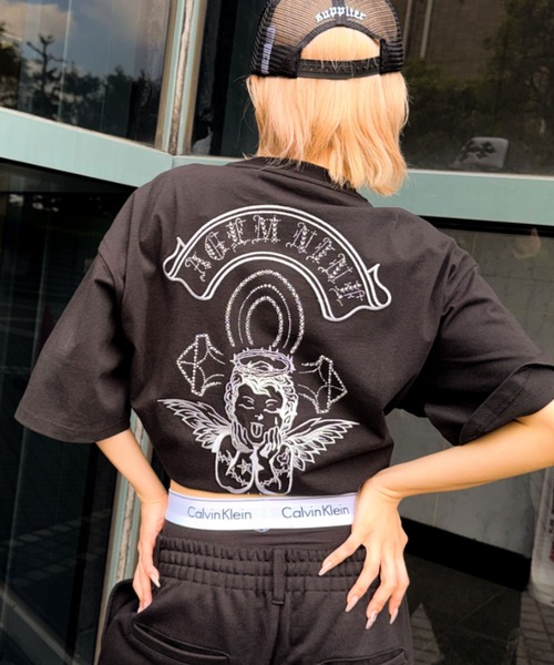 tシャツ A'GEM/9 × .kom 「A'GEM/9/エージェムナイン」エンジェルラインストーンTシャツ レディース メンズの画像