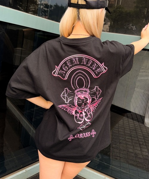 tシャツ A'GEM/9 × .kom 「A'GEM/9/エージェムナイン」エンジェルラインストーンTシャツ レディース メンズの画像