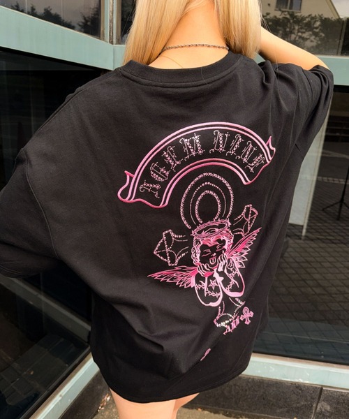 tシャツ A'GEM/9 × .kom 「A'GEM/9/エージェムナイン」エンジェルラインストーンTシャツ レディース メンズの画像