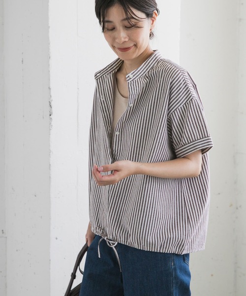 「URBAN RESEARCH DOORS」 半袖ブラウス MEDIUM ネイビー レディース_画像2