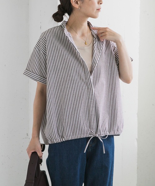 「URBAN RESEARCH DOORS」 半袖ブラウス MEDIUM ネイビー レディース_画像5