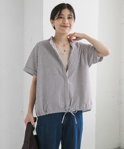 「URBAN RESEARCH DOORS」 半袖ブラウス MEDIUM ネイビー レディース_画像6