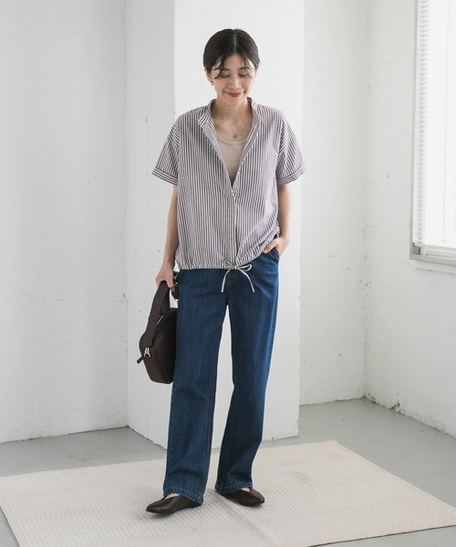 「URBAN RESEARCH DOORS」 半袖ブラウス MEDIUM ネイビー レディース_画像7