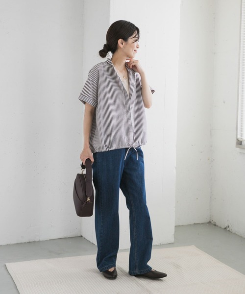 「URBAN RESEARCH DOORS」 半袖ブラウス MEDIUM ネイビー レディース_画像8