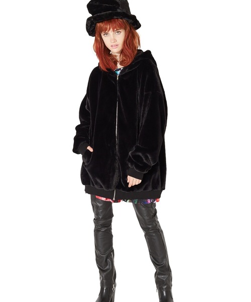 【美品】ankoROCK ショートファーパーカー　スーパービッグ　黒 ankoROCK パーカー ショートファーウサ耳パーカー -スーパー