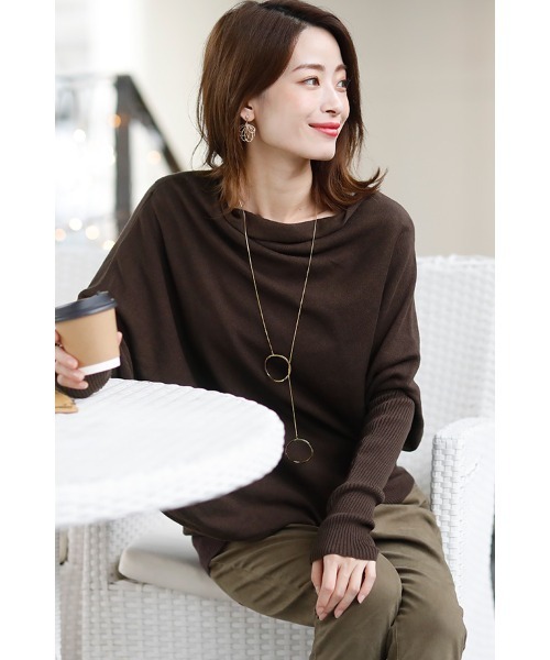 ニット セーター リブスリーブアシンメトリーニット レディース ElegChic ニット セーター リブスリーブアシンメトリーニット