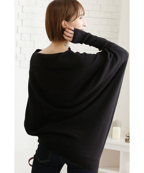 ElegChic ニット セーター リブスリーブアシンメトリーニット