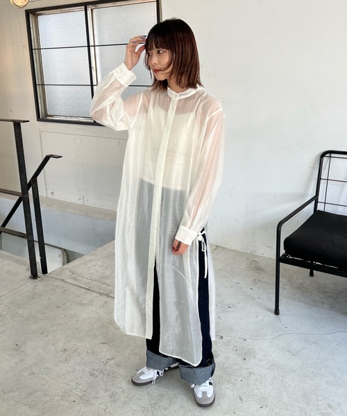 ワンピース サイドスリットシアーシャツワンピース : ZOZOTOWN