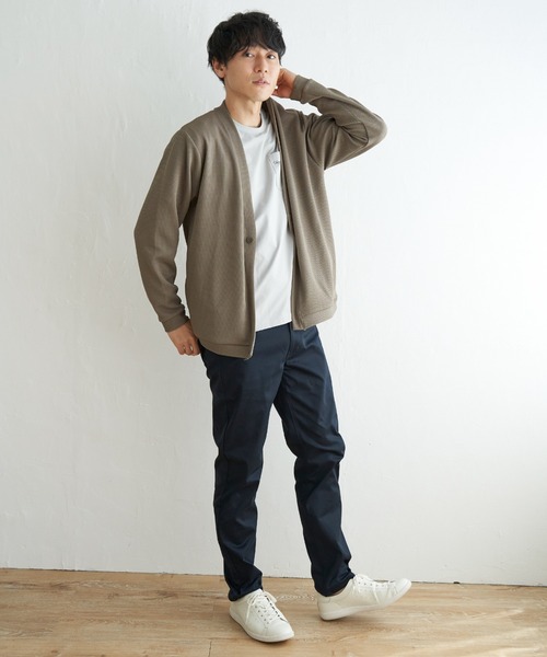 アイボリー ボタン付きカーディガン ベロアライク金ボタンニットカーディガン(M CHARCOAL GRAY
