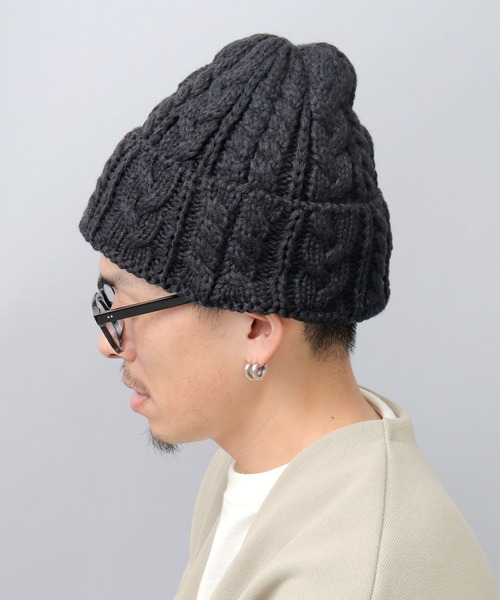 Basiquenti ニット帽 ニットキャップ ウールミックス ケーブル編み