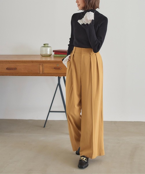 titivate パンツ ハイウエストタックワイドパンツ レディース