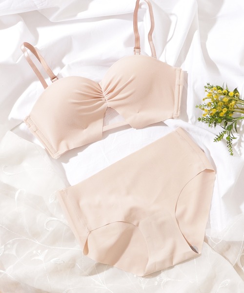 Lace Ladies ブラジャー ショーツセット ギャザー付きビスチェ風