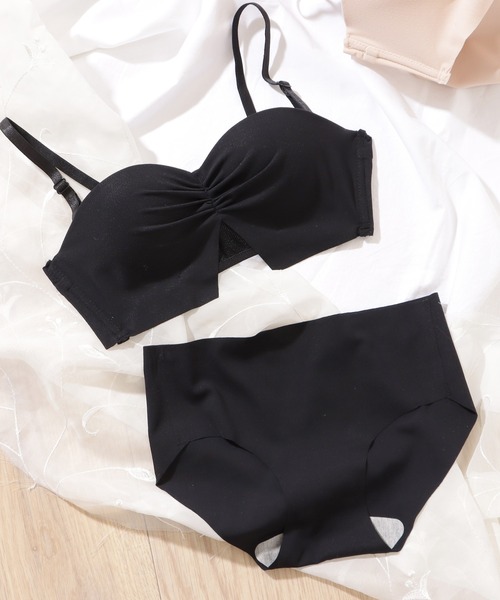 Lace Ladies ブラジャー ショーツセット ギャザー付きビスチェ風