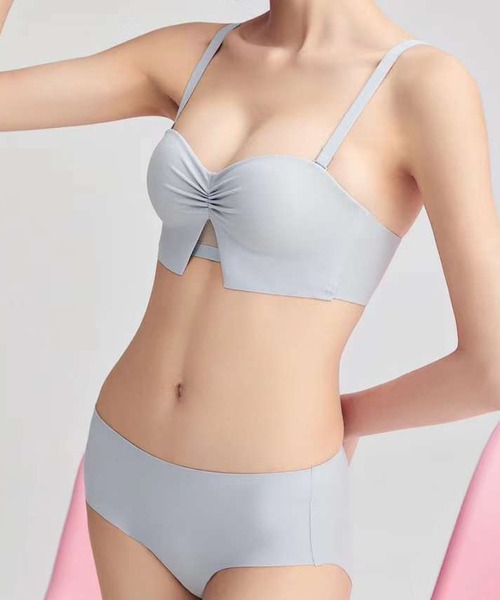 Lace Ladies ブラジャー ショーツセット ギャザー付きビスチェ風
