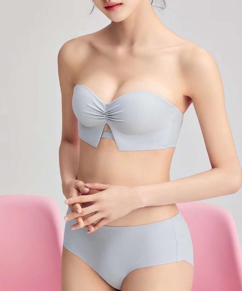 Lace Ladies ブラジャー ショーツセット ギャザー付きビスチェ風