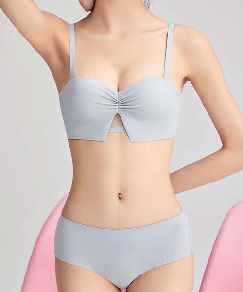 Lace Ladies ブラジャー ショーツセット ギャザー付きビスチェ風