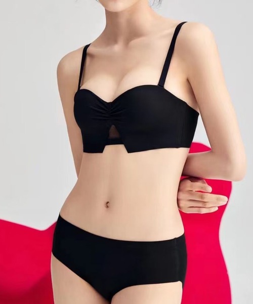 Lace Ladies ブラジャー ショーツセット ギャザー付きビスチェ風