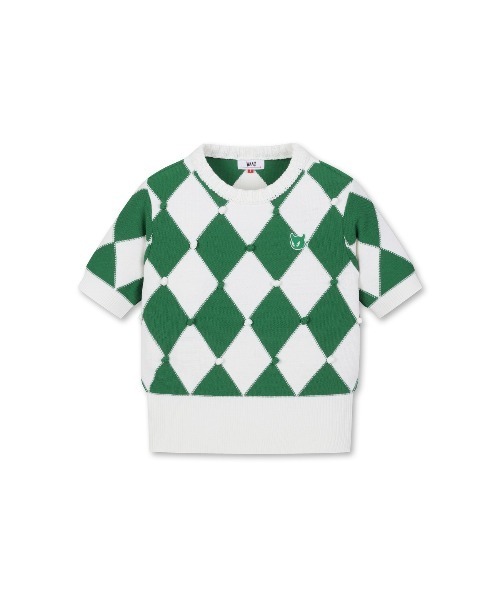 ニット セーター WOMENS アーガイル半袖ニットセーター レディース_1