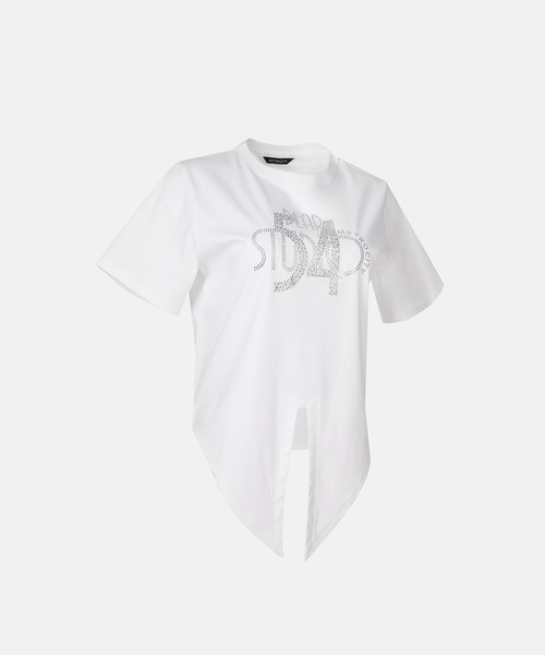 tシャツ 「メトロシティ」フロントスリットクロップTシャツ 前結び 半袖 ロゴ ワンポイント 肩パッド付き レディース METROCITY tシャツ 「メトロシティ」フロントスリットクロップ