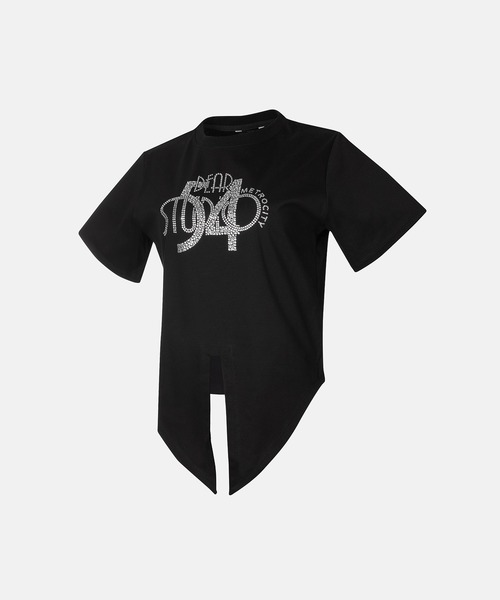 tシャツ 「メトロシティ」フロントスリットクロップTシャツ 前結び 半袖 ロゴ ワンポイント 肩パッド付き レディース METROCITY tシャツ 「メトロシティ」フロントスリットクロップT