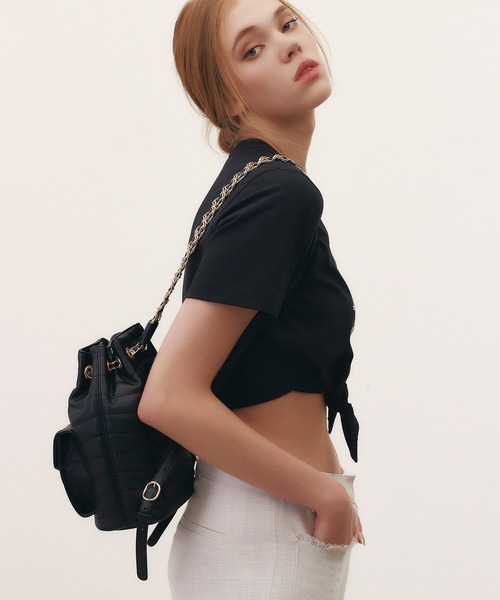 tシャツ 「メトロシティ」フロントスリットクロップキュービックTシャツ 前結び 半袖 ビーズ レディース METROCITY tシャツ 「メトロシティ」フロントスリットクロップ