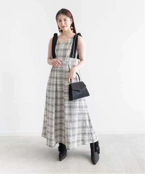 RANDA ワンピース モノトーンビックチェック柄ワンピース