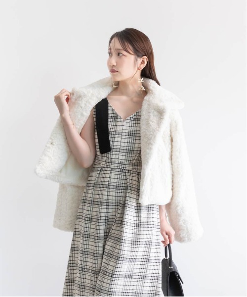 RANDA ワンピース モノトーンビックチェック柄ワンピース
