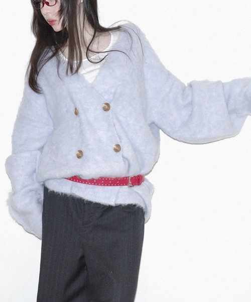 カーディガン mohair like long knit cardigan レディース igi カーディガン DOUBLE BREASTED MOHAIR LIKE CARDIGAN
