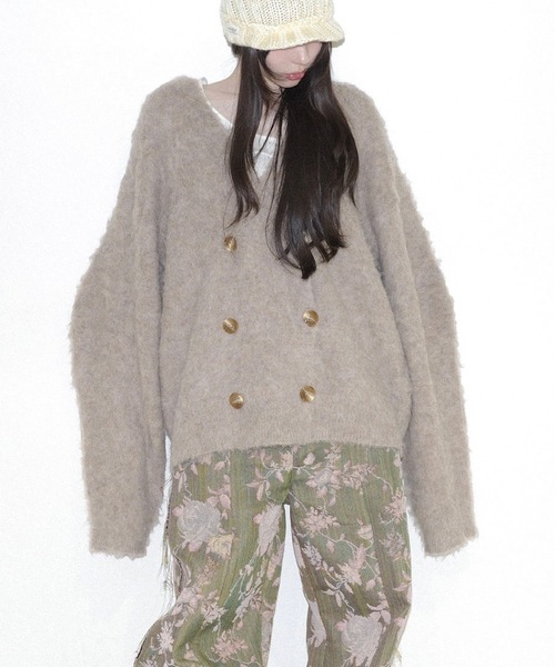 カーディガン mohair like long knit cardigan レディース igi カーディガン DOUBLE BREASTED MOHAIR LIKE CARDIGAN