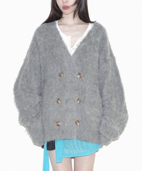 カーディガン mohair like long knit cardigan レディース igi カーディガン DOUBLE BREASTED MOHAIR LIKE CARDIGAN
