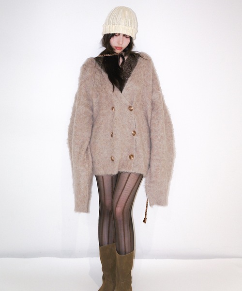 カーディガン mohair like long knit cardigan レディース igi カーディガン DOUBLE BREASTED MOHAIR LIKE CARDIGAN